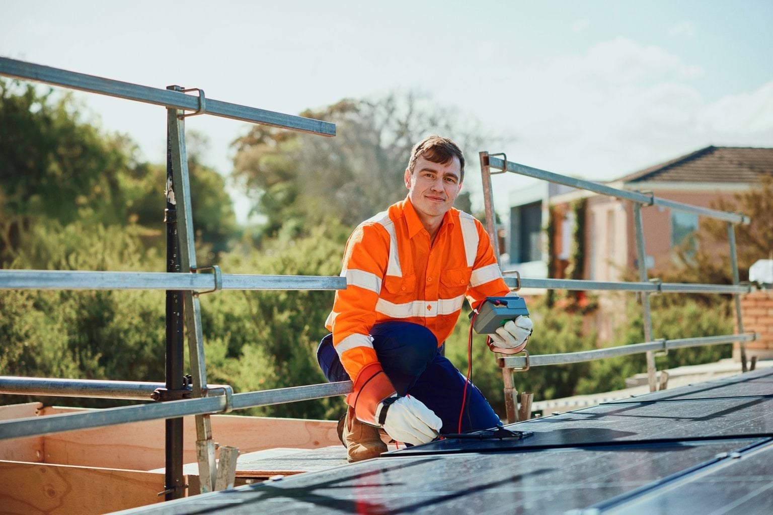 A Grade electrician servicing solar panels A Grade electrician servicing solar panels