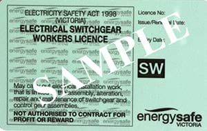 An image of an electrical licence with the watermark "sample" across it.