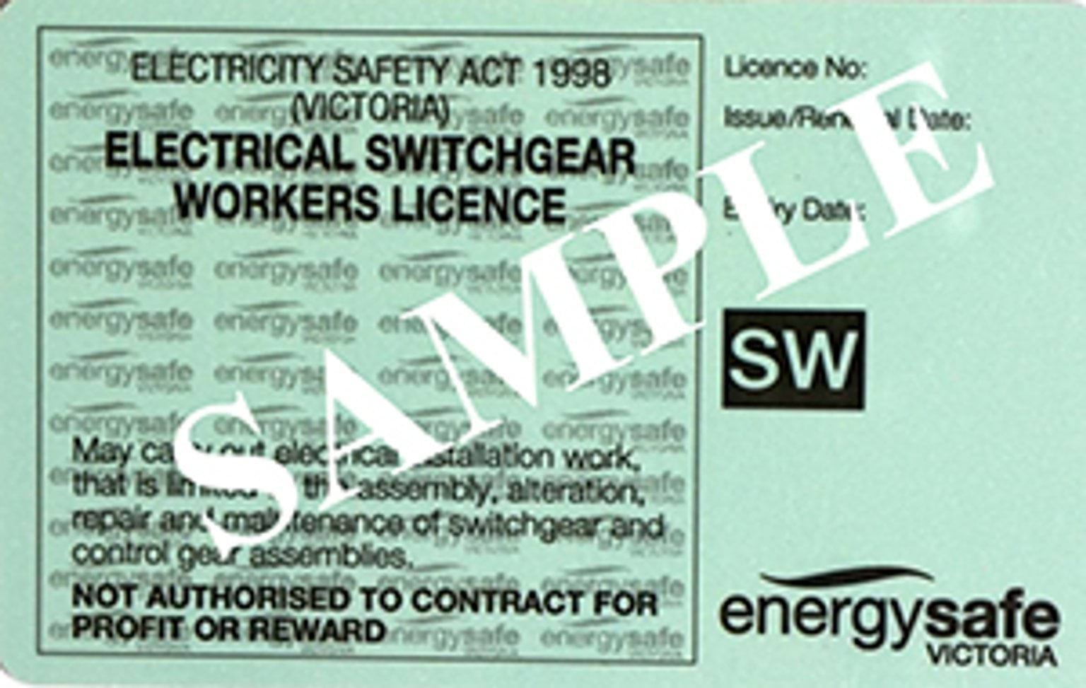 Sample image of an ESWL electrical license.