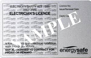 An image of an electrical licence with the watermark "sample" across it.