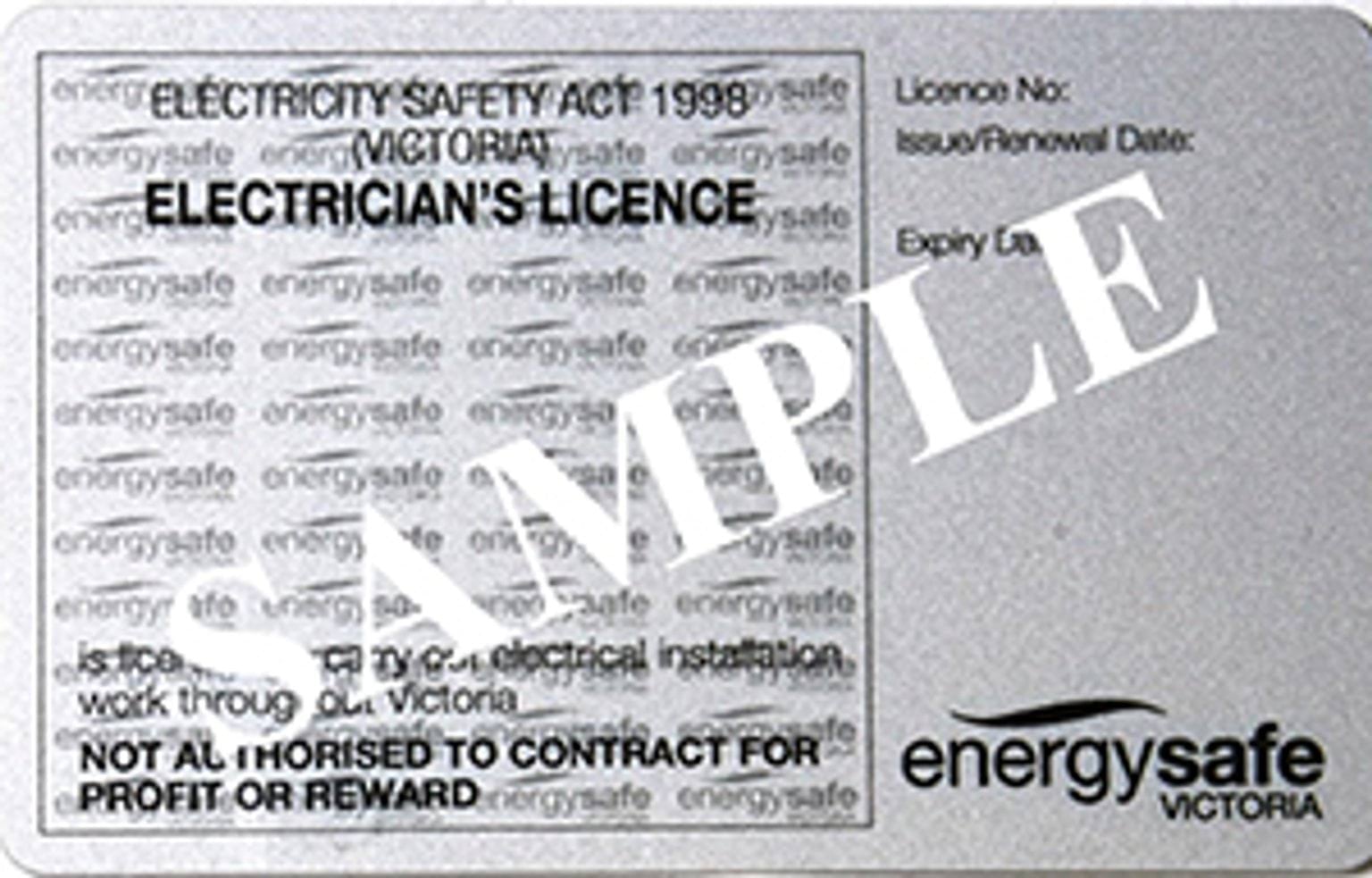 Sample image of an LEIW electrical license.