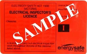 An image of an electrical licence with the watermark "sample" across it.