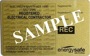 An image of an electrical licence with the watermark "sample" across it.