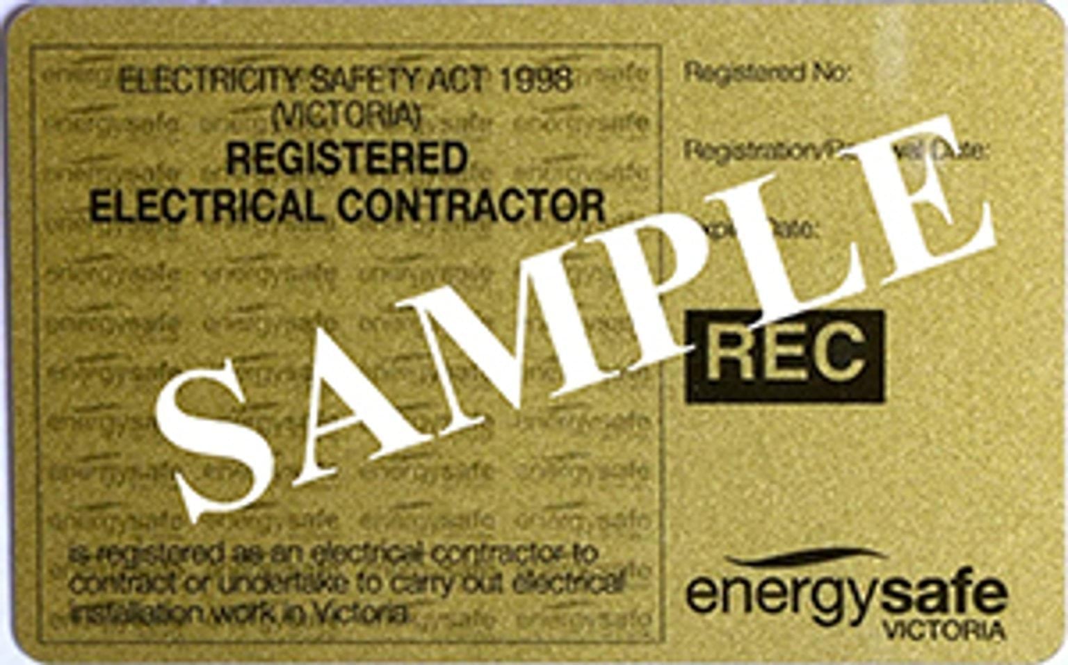 Sample image of an REC electrical license.