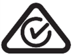 A regulatory compliance mark graphic, showing a tick or check mark in a broken circle within a rounded triangle, all in black.