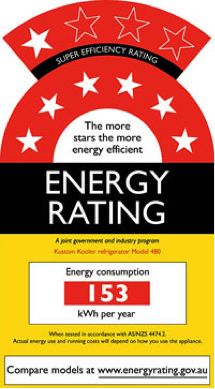 An energy rating label, showing star shapes at the top with the text 