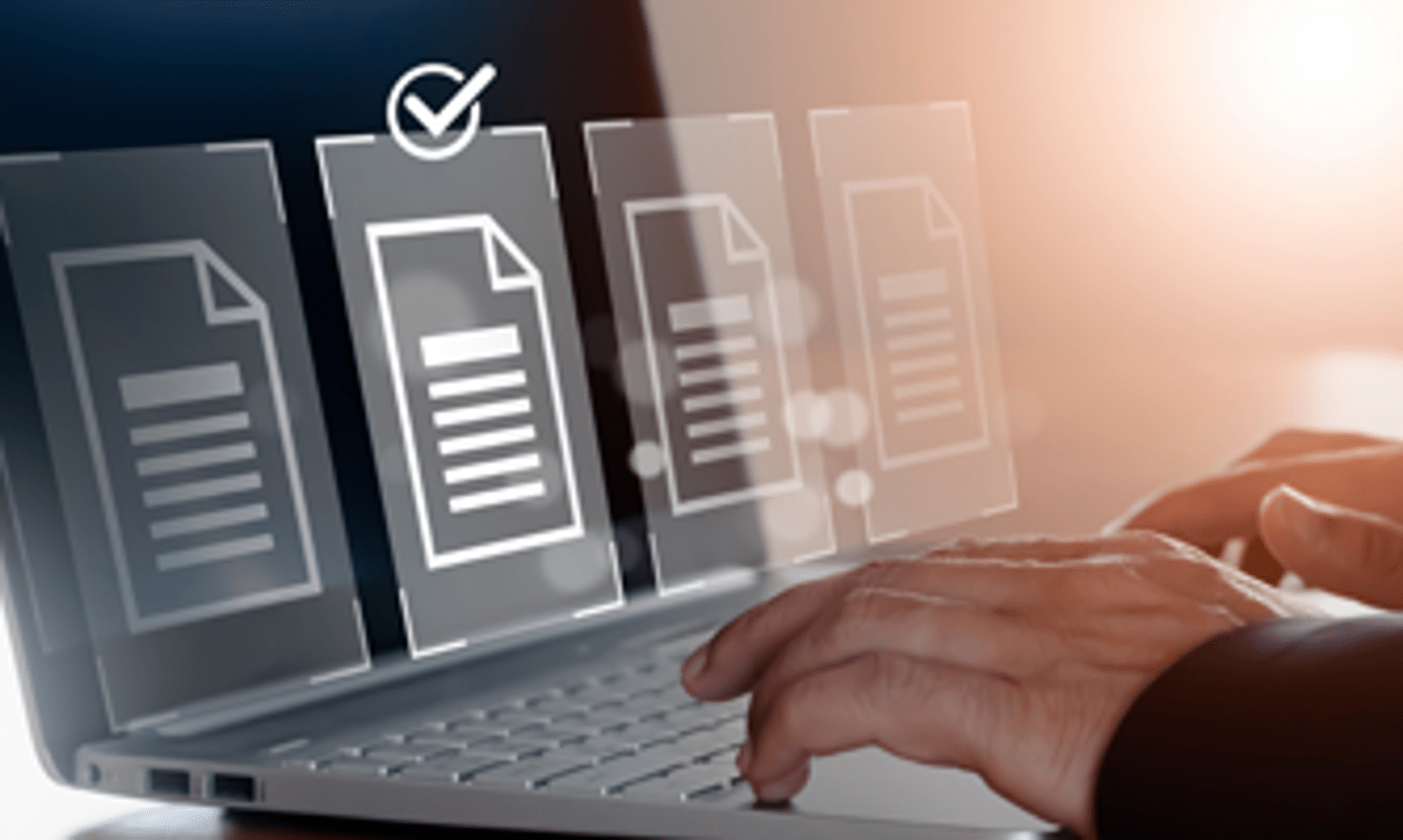 A photograph with design elements depicted someone searching on a computer