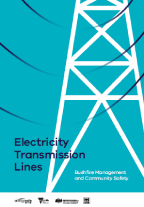 The cover of the ETL Bushfire Mitigation and Community Safety report, with graphic design depicting a power network's steel-lattice line.