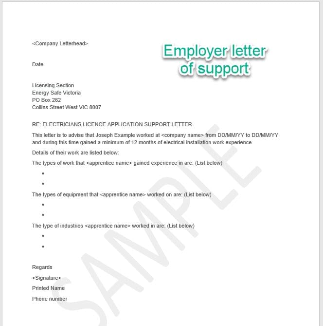 Sample letter from Employer