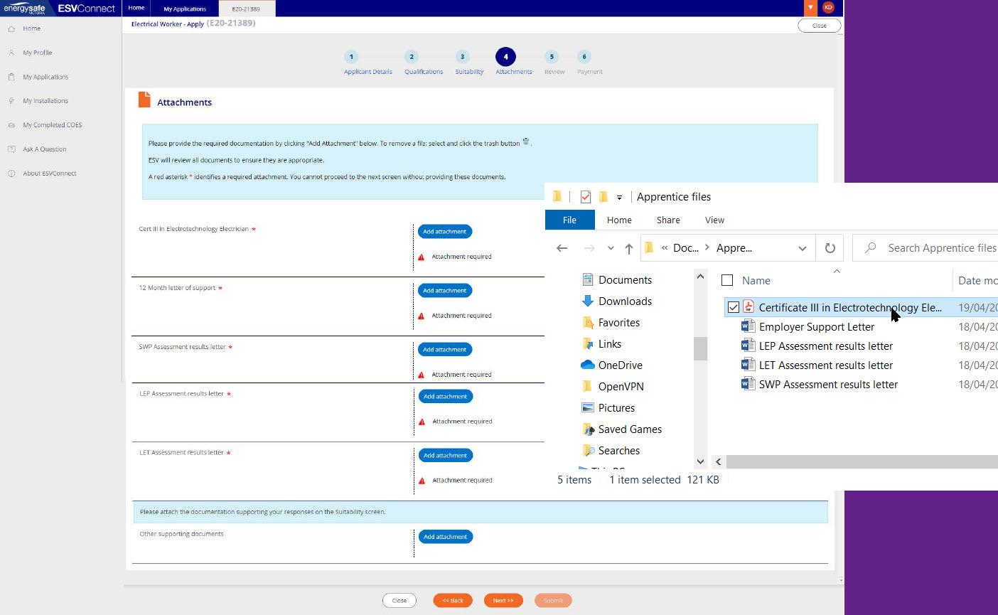 Uploading files to ESCConnect