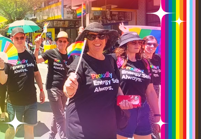 Energy Safe employees march in a pride parade.