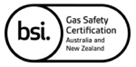 A gas mark from BSI, featuring a simple black outlined cylinder shape with a nested black circle outline and black text.