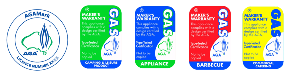 A row of Gas Compliance Marks, propietary to the CABs. 