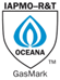 A Gas Mark from IAPM-R&T, featuring organisation title text above a black shield-shape outline with a blue flame graphic within. Under the blue flame reads 'OCEANA' and beneath the shield, 'GasMark'. The symbol is trademarked.