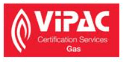 A Gas Mark for Vipac, featuring white text and white flame-style logo on a red rectangle.