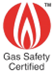 A Gas Mark for SAI Global, comprising a red flame graphic with black text beneath that reads 'Gas Safety Certified'