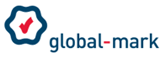 A Gas Mark from global-mark, featuring a simple blue shape with a red check mark and blue text with a red hyphen that reads 'global-mark'