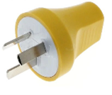 A photograph of an electrical plug without insulated plug pins.