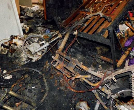 Aftermath of a lithium-ion fire in a bedroom