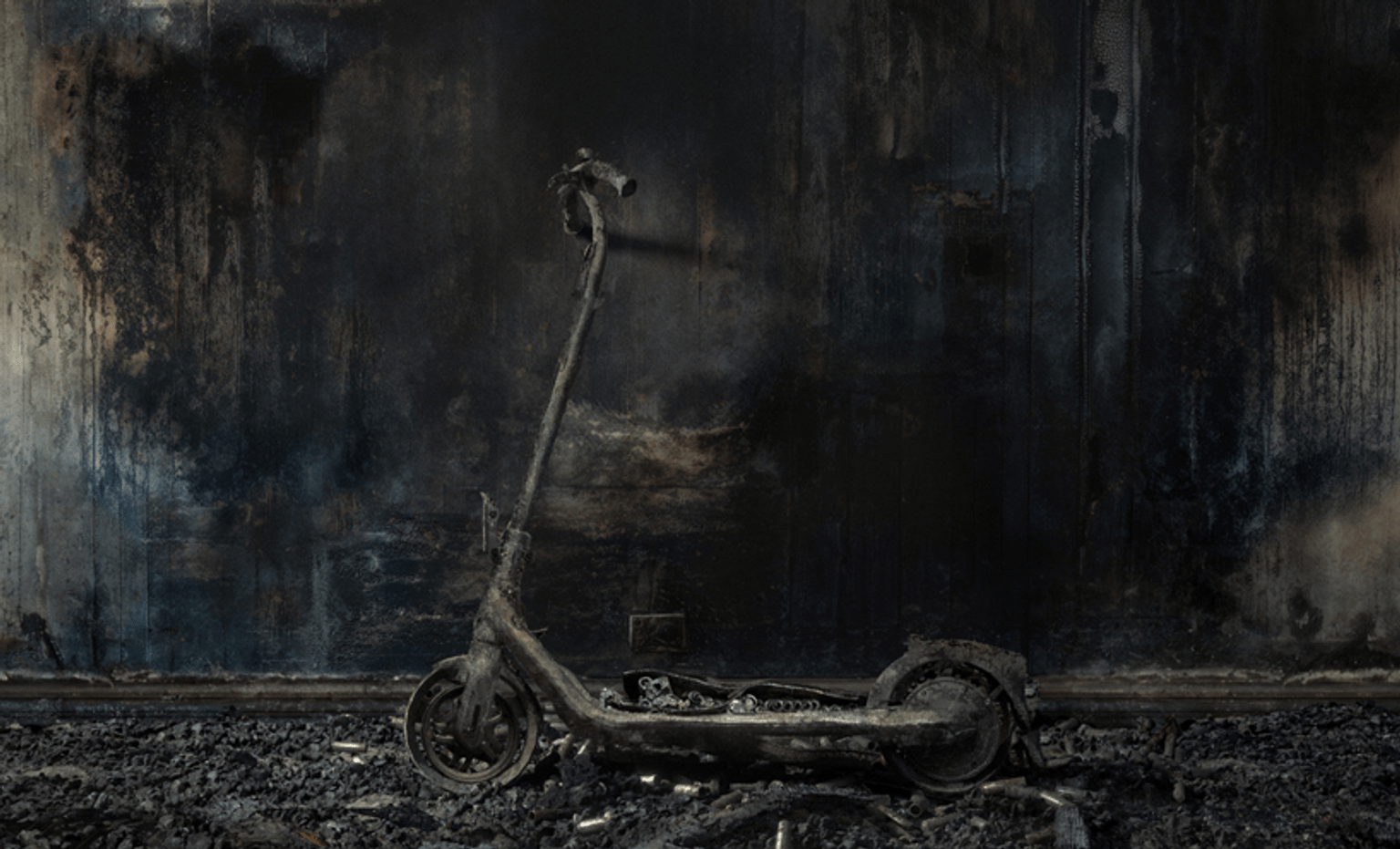 Aftermath of a lithium-ion battery fire with an e-scooter Aftermath of a lithium-ion battery fire